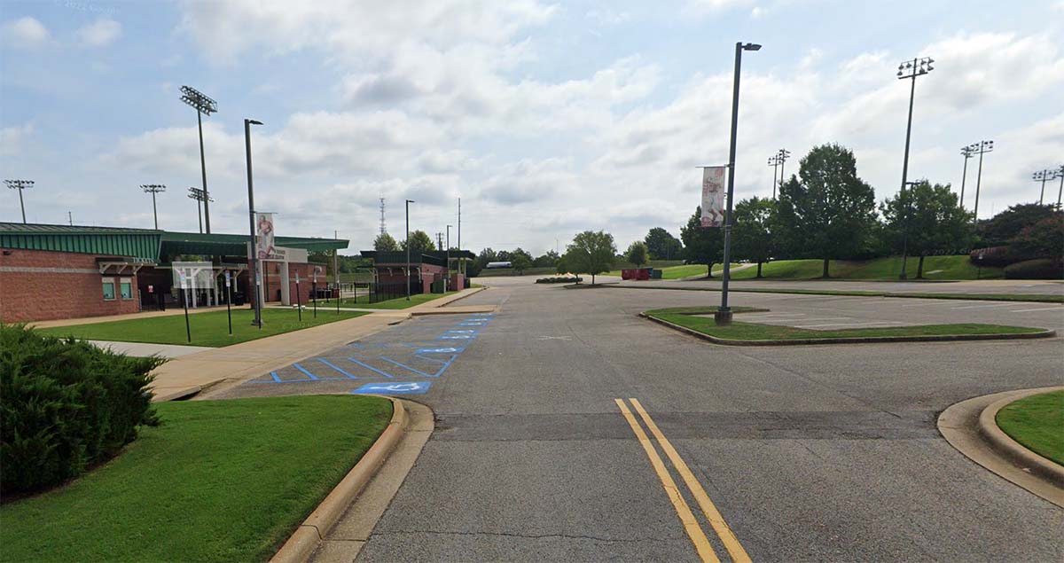 Lot D - recognizable features include the Rhoads Softball Stadium to the left.